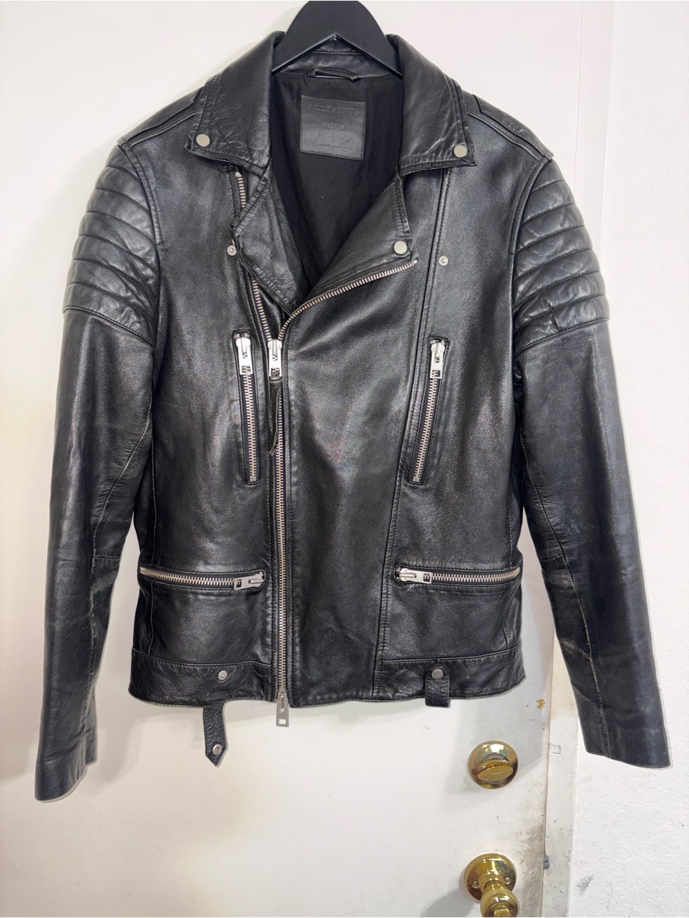 Classic Black Leather Biker Jacket - Men's